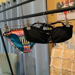 Target Bathing Suit With Black Top And Multicolor Bottoms